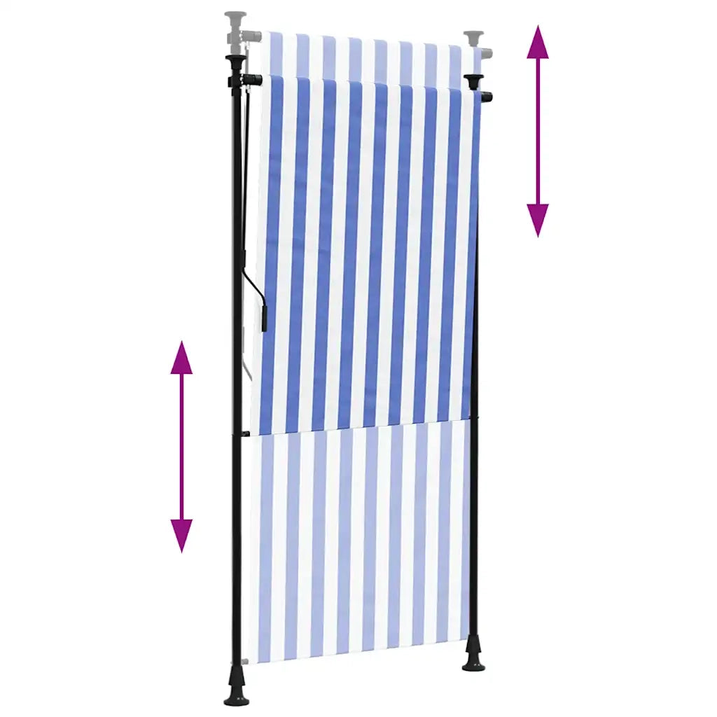 Tenda a Rullo Esterno-Tenda avvolgibile Blu e Bianca 100x270cm Tessuto e Acciaio