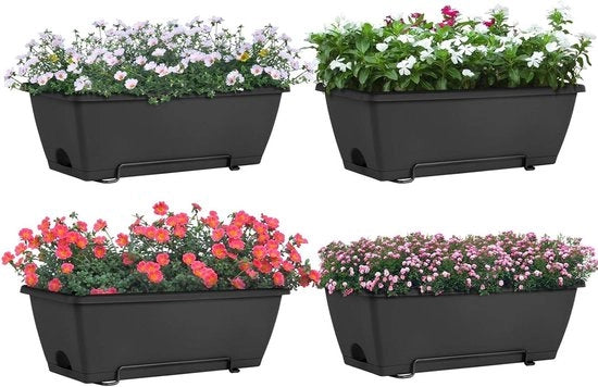 Bacchi per piante di hanga - Cestino di fiori rimovibile con telaio metallico resistente all'usura e plastico - Cestino per balcone, vetrata e terrazza (nero)