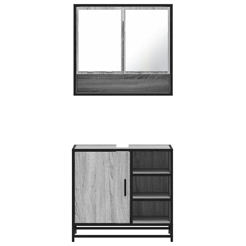 Set Mobili da Bagno 2 pz Grigio Sonoma in Legno Multistrato