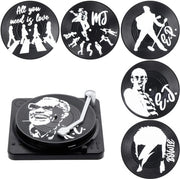 Set di Supporti per Disco in Vinile Retro con Base e Etichette Leggendarie, Set di 6 Supporti in Vetro con Scatola Regalo per Bar, Caffè, Casa, Feste, Ufficio