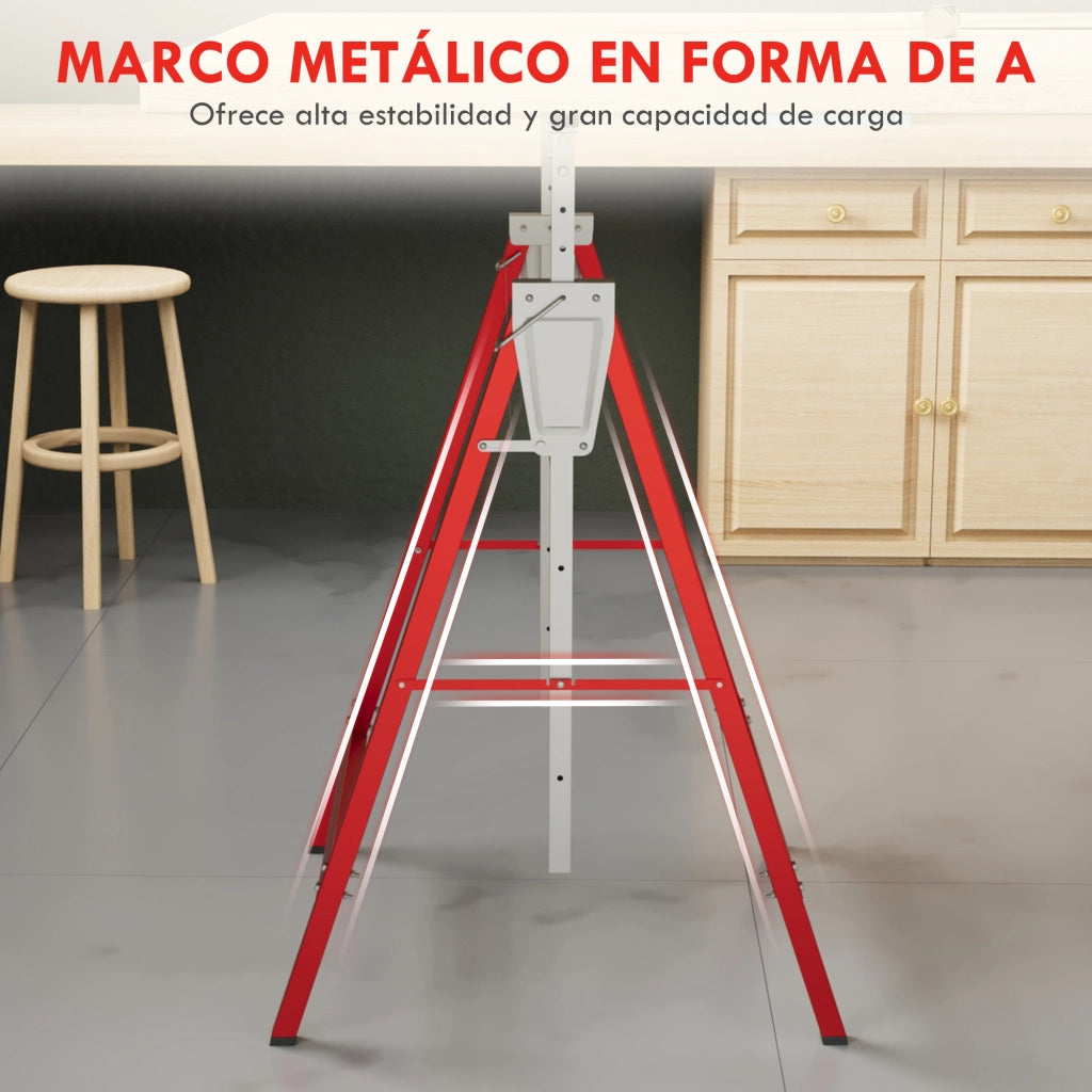 Tavolo Pieghevole Regolabile in Altezza ¨C Zephmum ¨C 2 Caballetes Metallo 68x58x80-130 cm Rosso