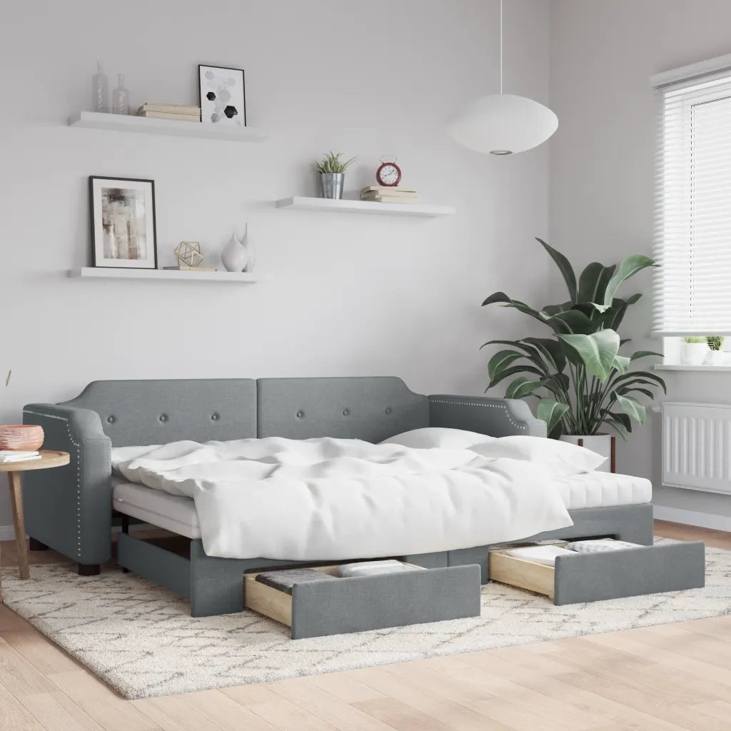 Divano Letto Estraibile Cassetti Grigio Chiaro 90x190cm Tessuto 3197698