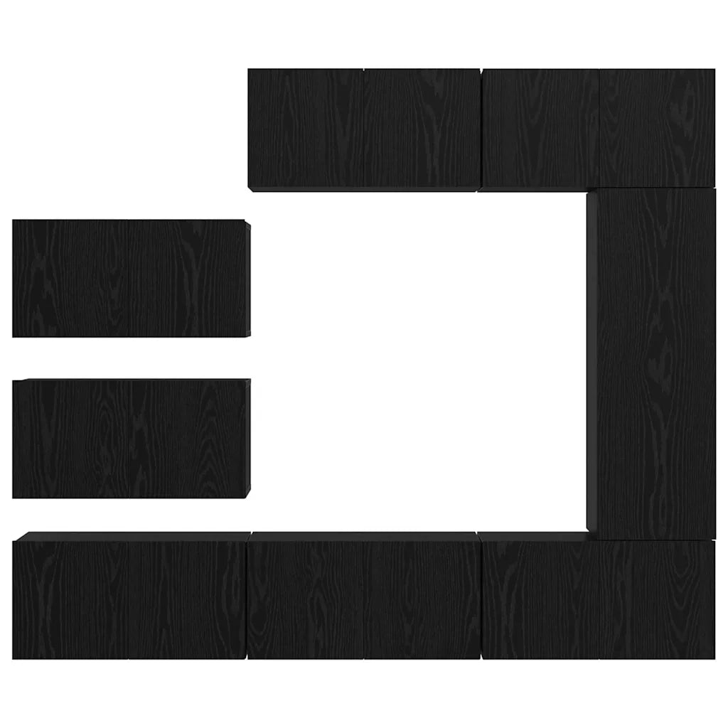 Set mobile TV 8 pz-Set di 8 Credenza per TV Rovere Nero Legno multistrato