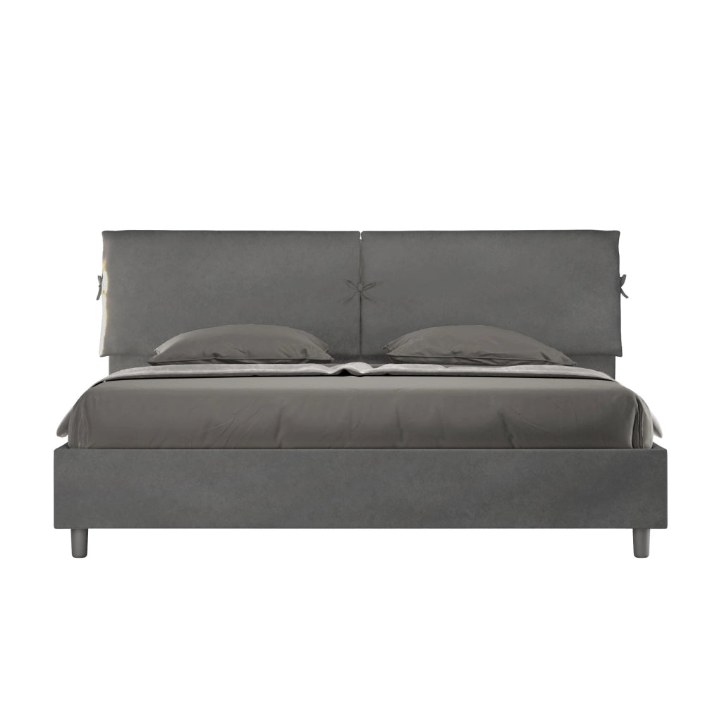 BS COM Letto matrimoniale king size contenitore imbottito 180x190 microfibra grigio