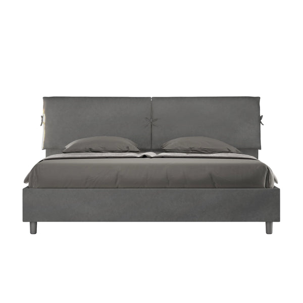 BS COM Letto matrimoniale king size contenitore imbottito 180x190 microfibra grigio