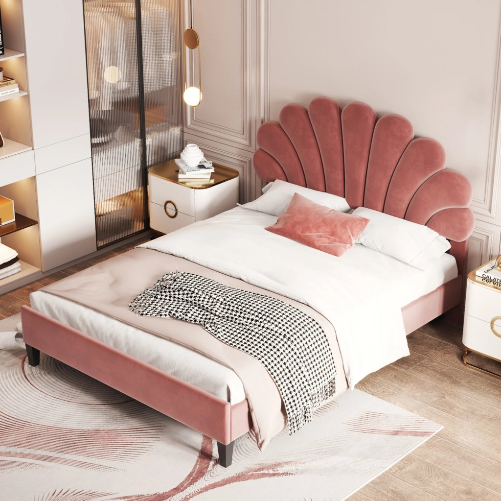 Letto imbottito 140x200 cm in velluto rosso fagiolo