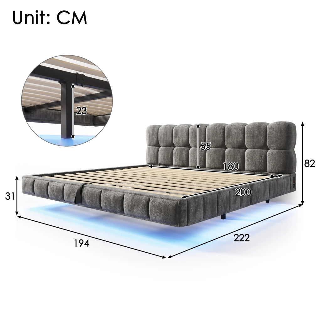 letto imbottito chenille legno grigio 180x200 cm