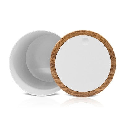 Pattumiera 5lt Bianco coperchio basculante dettagli effetto legno Blob