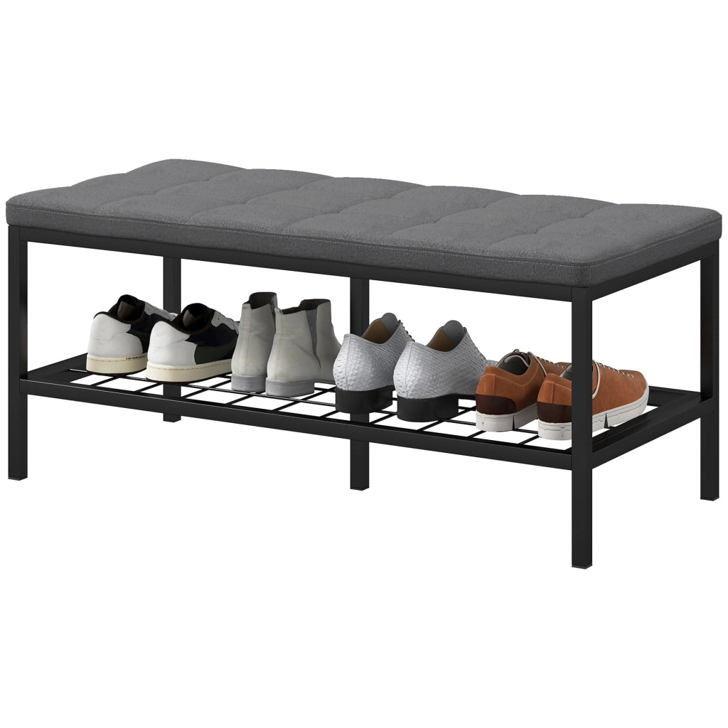Panca con cuscino e ripiano per scarpe ¨C zephmum ¨C grigio 90x41x40 cm