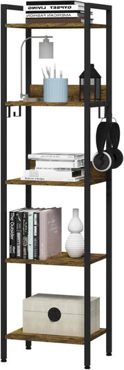 Libreria a 6 Ripiani, Scaffale con 4 Ganci Industriale, Scaffale a Scala in MDF e Metallo per Soggiorno, Cucina, Studio, Ufficio,Bianco,40x30x187cm RGB931hov