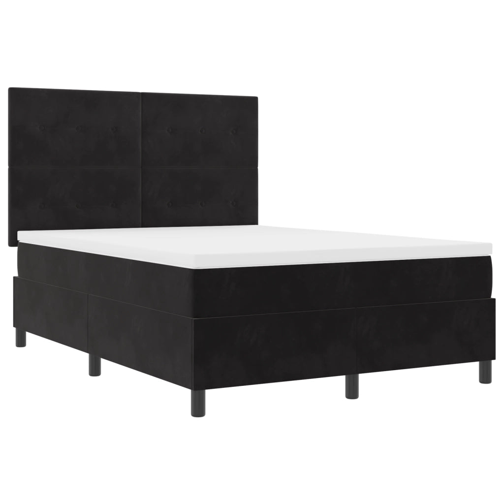 Letto Box Spring con Materasso  Nero 140x200 cm Velluto