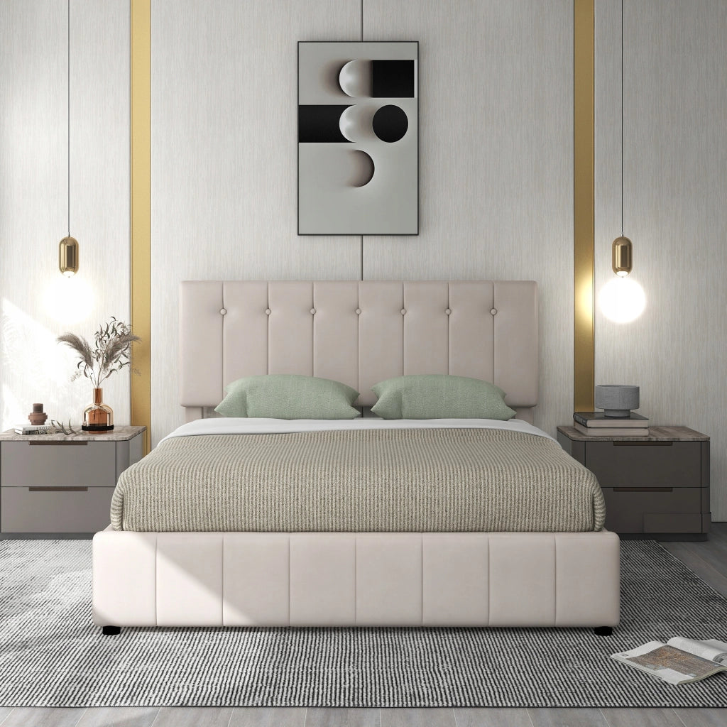Letto con contenitore 140x200 - Xylo - Testiera regolabile idraulica colore crema