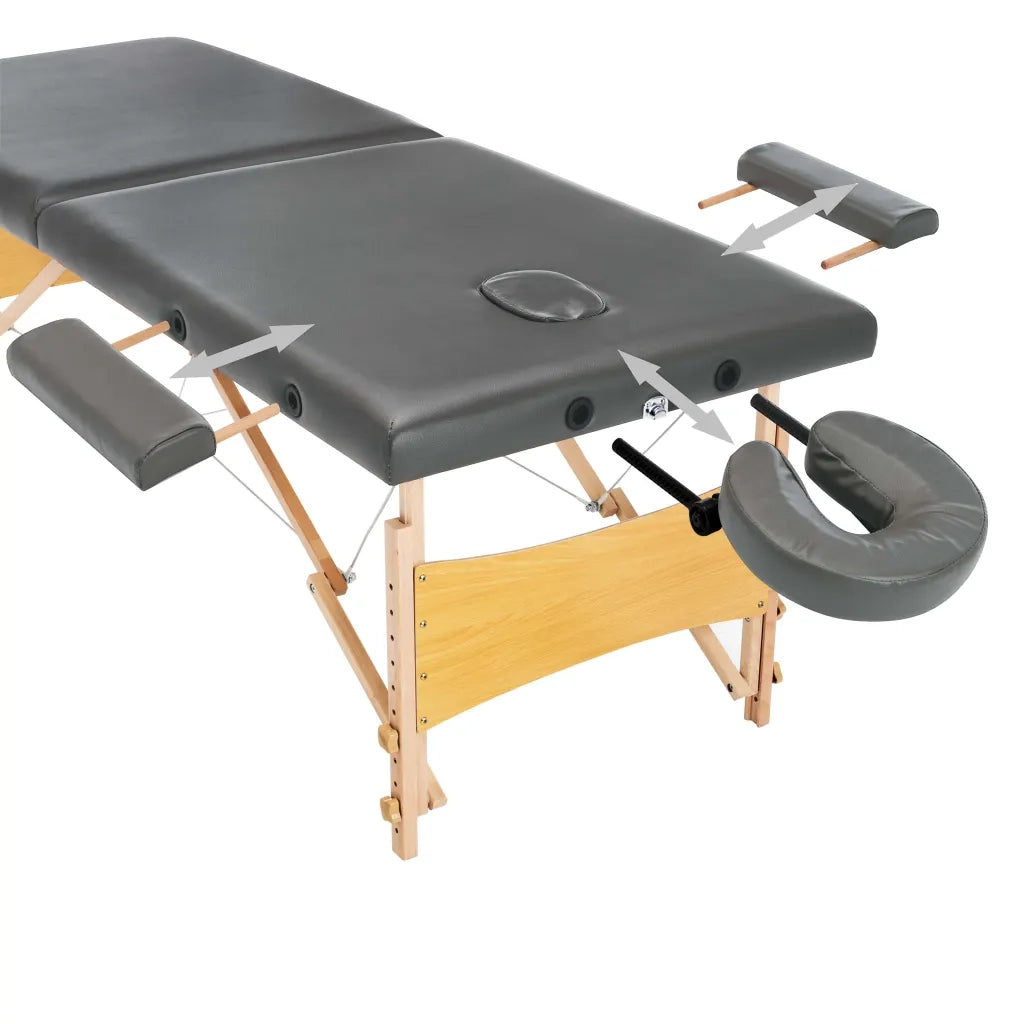 Lettino da Massaggio 2 Zone Telaio in Legno Antracite 186x68cm 110171