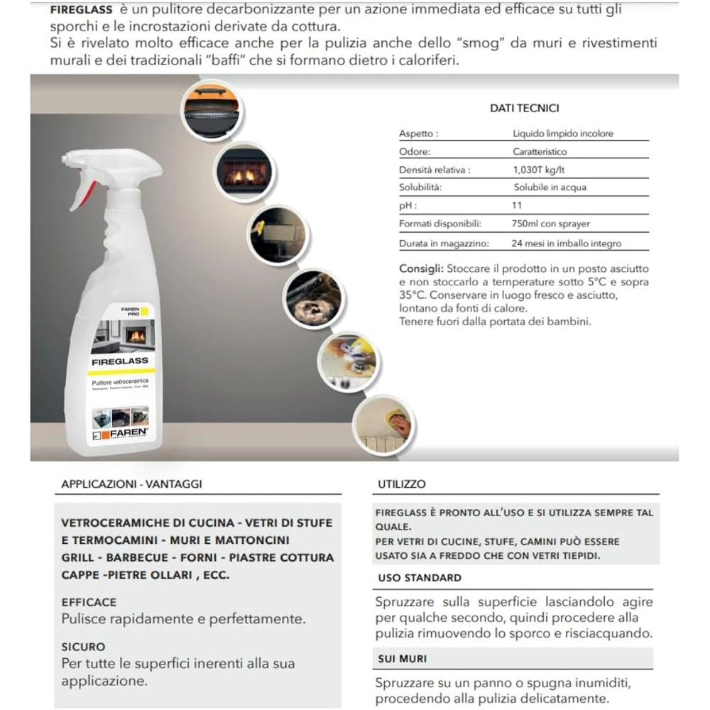 FIREGLASS PULITORE VETROCERAMICA TERMOCAMINI PIASTRE A INDUZIONE FORNI BBQ FAREN