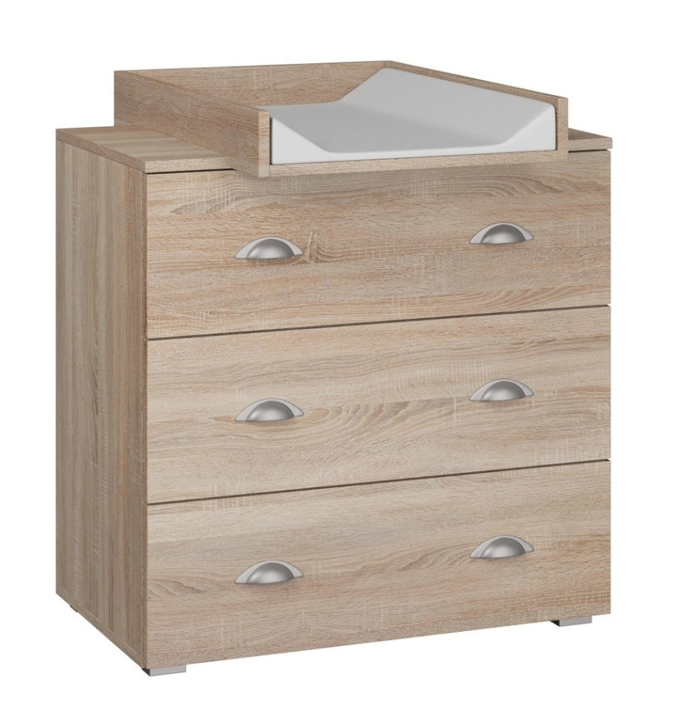 Cassettiera per bambini con fasciatoio rimovibile 80x71,8x90 cm 3 cassetti MIA Rovere