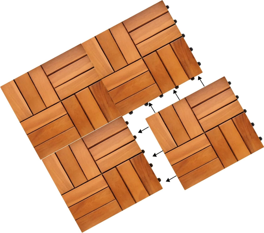 Casaria Piastrelle Legno Acacia 55pz Certificato FSC® Mattonelle 5m² ad Incastro 30x30cm Esterno Mosaico