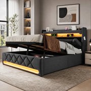 LETTO Contenitore 160x200 cm Lino Grigio con LED e testiera con USB