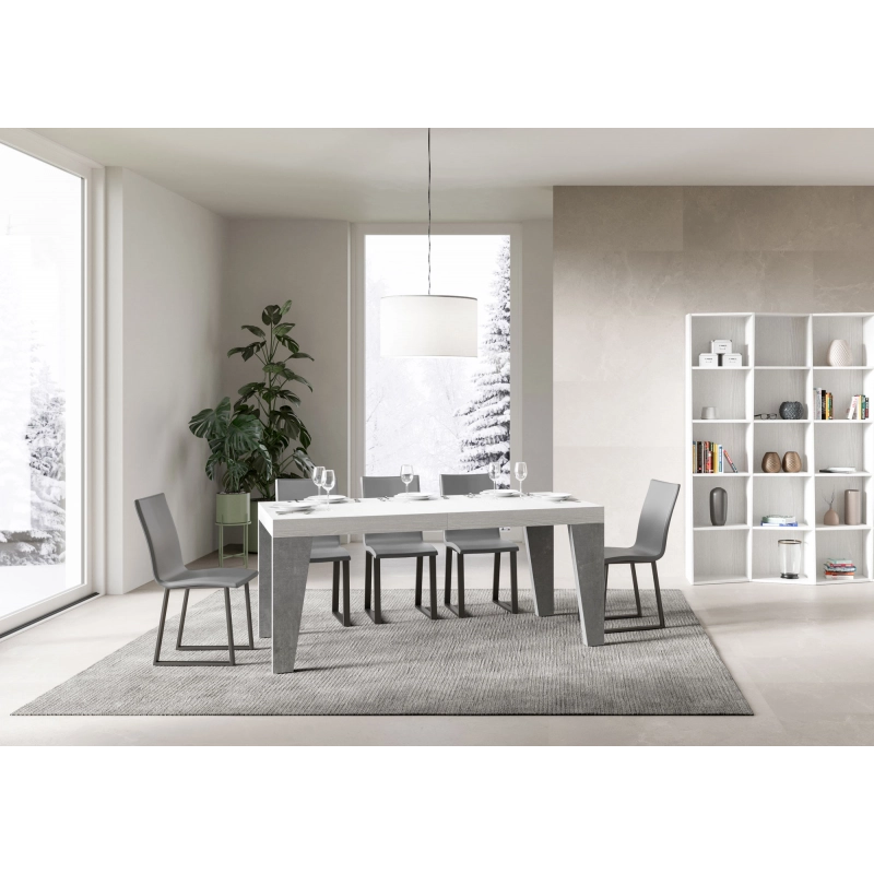 Tavolo allungabile 90x160/420 cm Naxy Mix piano Bianco Frassino - g - Bianco Frassino/Cemento