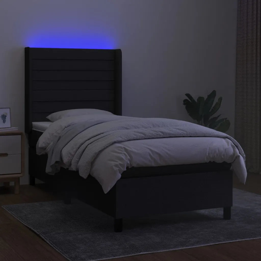 Letto a Molle con Materasso e LED Nero 90x200 cm in Tessuto 3138367