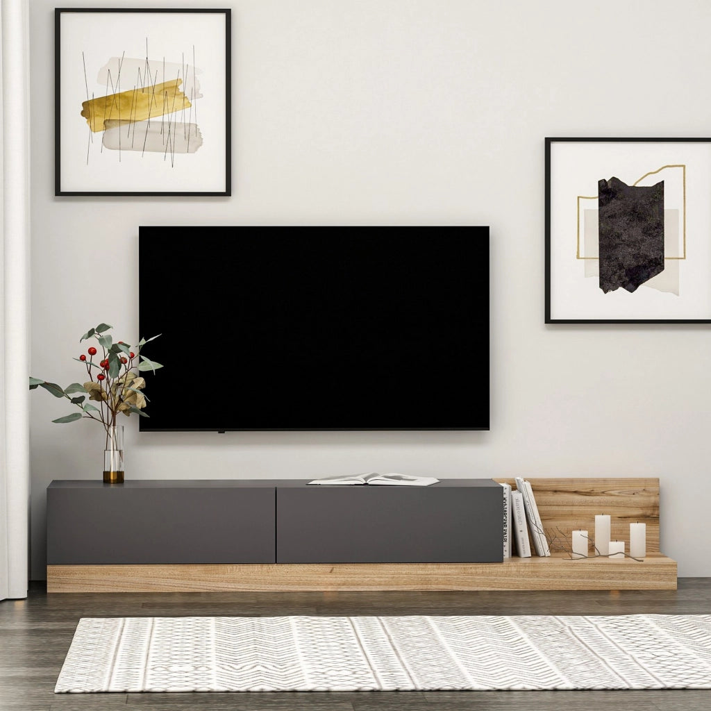 Cajetani, Mobile Porta tv 2 Ante, 180x37x30h cm Nero Antracite