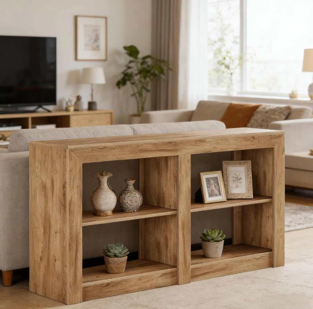 Tavolo consolle 3 ripiani aperti in MDF marrone 150 x 35 x 85 cm