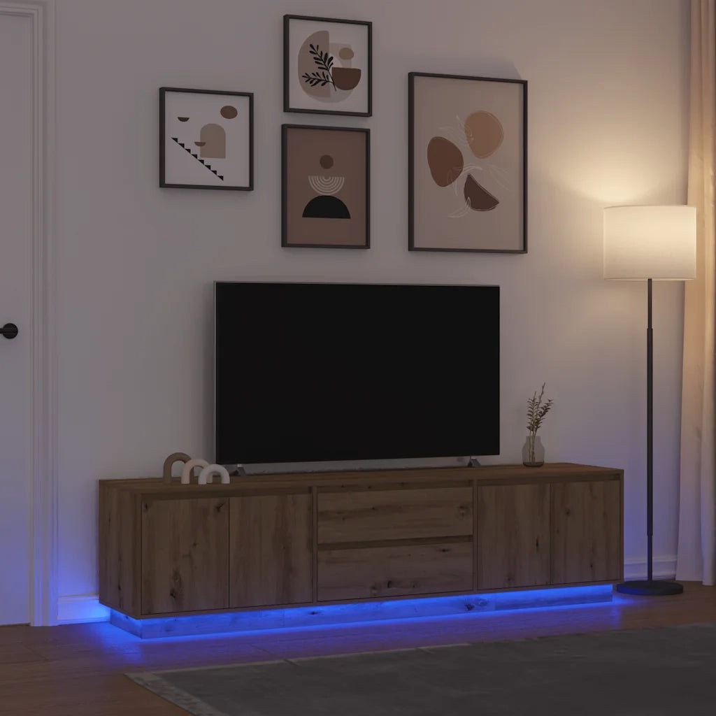 vidaXL Mobile Porta TV con Luci LED Rovere Artigianale 193,5x41x50 cm