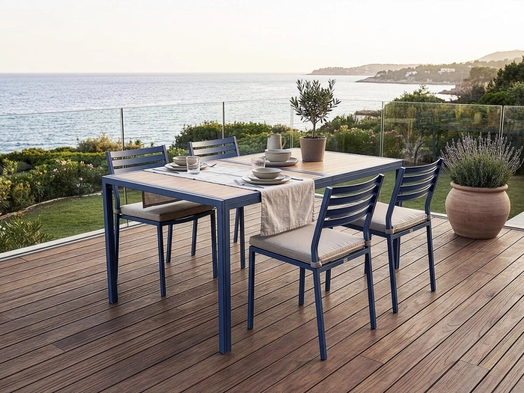 Tavolo da giardino in metallo finto legno "Tossa" - 160 x 90 x 75 cm - Marrone