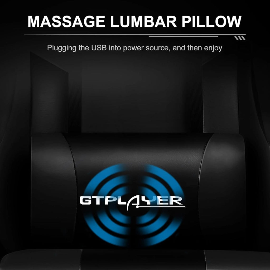 Sedia da Gaming, Ergonomico Sedia da Ufficio, con Massaggiante poggiapiedi e supporto lombare, Schienale Regolabile 90-135°, Portata 150 kg, sedia per computer, Nero