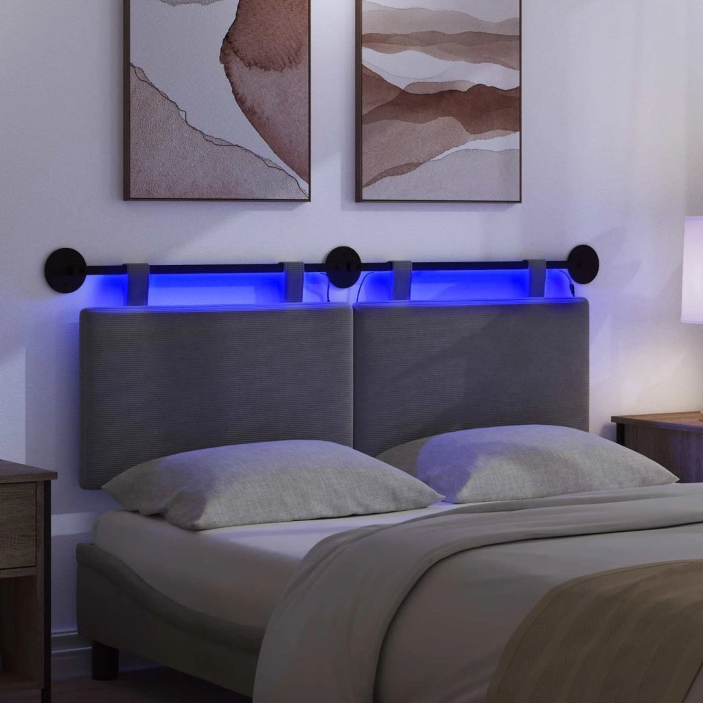 Testiera sospesa Con luce LED Grigio Chiaro Tessuto in Cords
