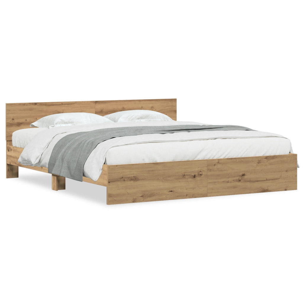 Rete Letto con Testata in Rovere Artigianale 180x200 cm Legno Ingegnerizzato