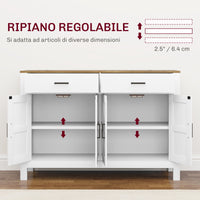 Credenza Stile Rustico con 2 Cassetti e 2 Armadietti 120x39,3x82,5 cm Bianco