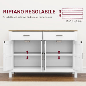 Credenza Stile Rustico con 2 Cassetti e 2 Armadietti 120x39,3x82,5 cm Bianco