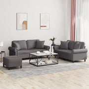 Set di Divani 3 pz con Cuscini Grigio in Similpelle