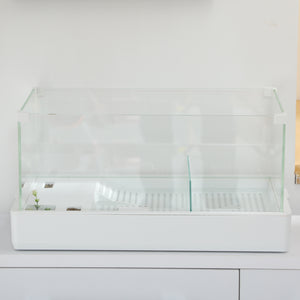 Vasca per Tartarughe 51x31x25,5 cm con Filtro a 3 Livelli e Pannelli in Vetro e ABS Bianco