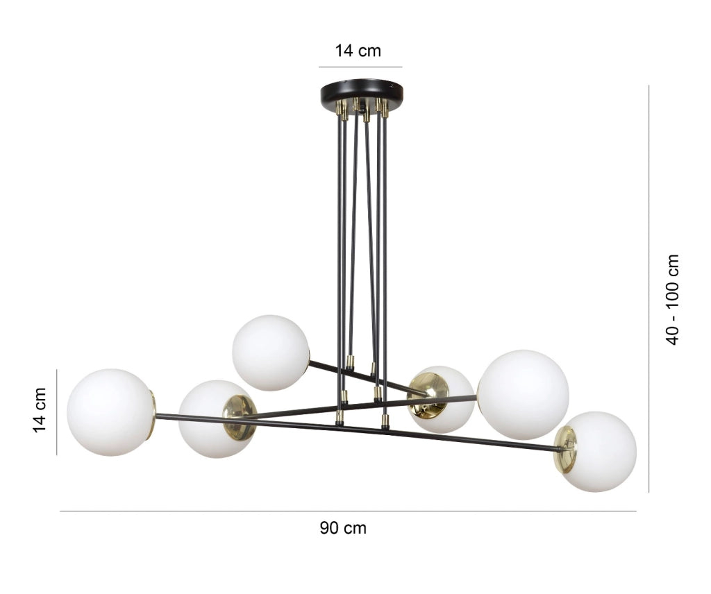 Lampadario Emibig Ognis 6 Nero 6xE14 Ø90cm regolabile