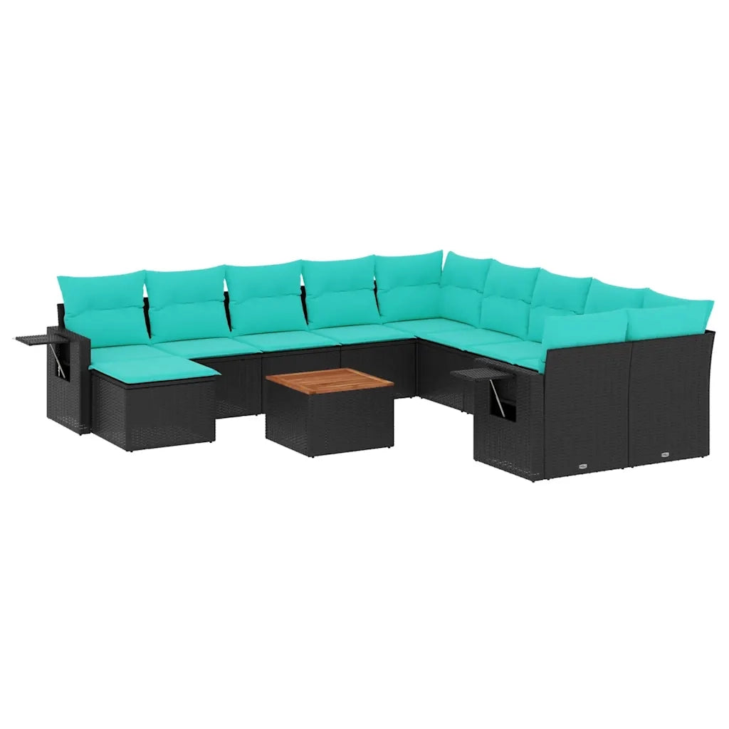 Set Divani da Giardino 12 pz con Cuscini Nero in Polyrattan 3224860