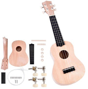 Kit di costruzione chitarra ukulele 21 pollici - 4 corde - legno di tiglio - ukulele da assemblaggio - non verniciato - inclusi meccanismi - set di costruzione