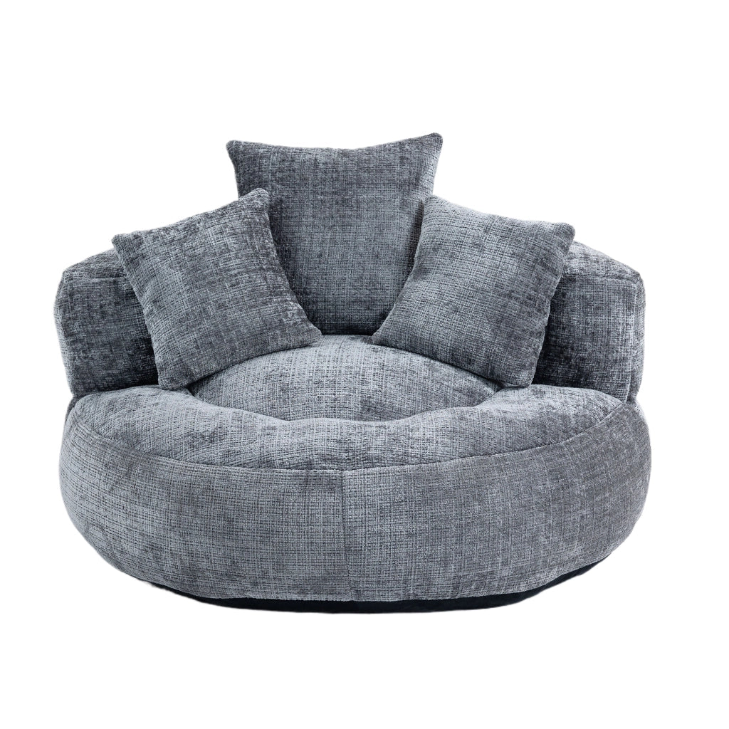Poltrona Lazy Sofa in Chenille grigia, seduta ergonomica con schienale avvolgente, senza montaggio