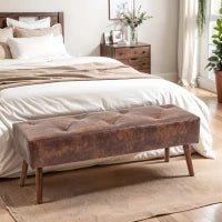 Panca Fondoletto e da Ingresso Imbottita con Rivestimento in PU, 114x38x42cm, Marrone