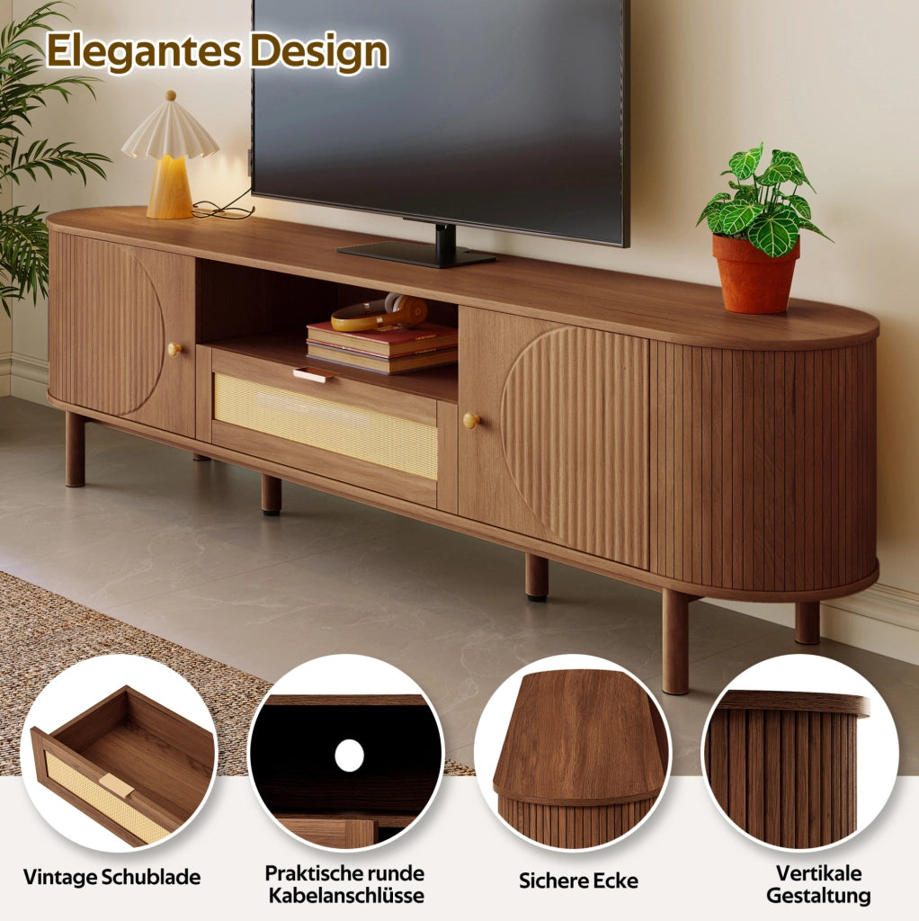 MOBILE TV 175x36x51 cm MDF Noce con ante semicircolari e cassetti