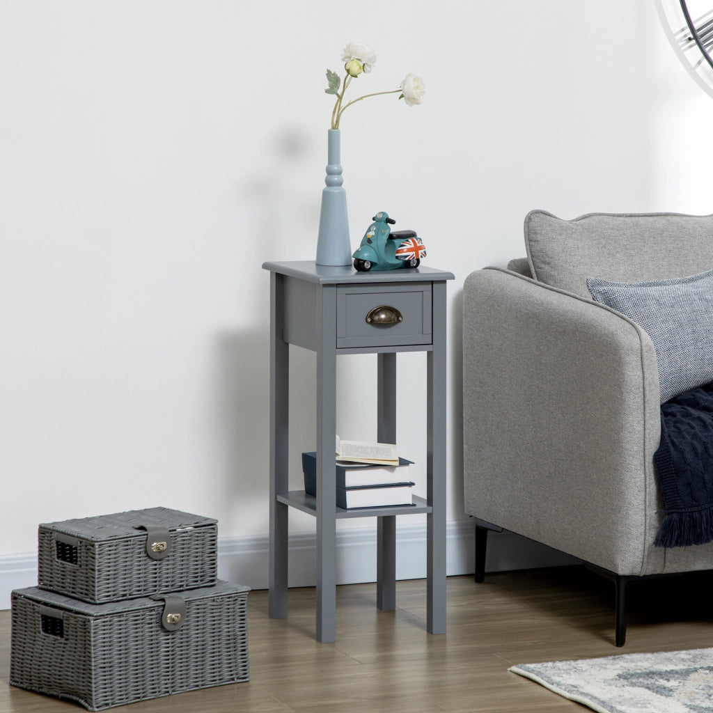 Tavolino Moderno con Cassetto e Ripiano ¨C Zephmum ¨C Grigio 30x30x75 cm