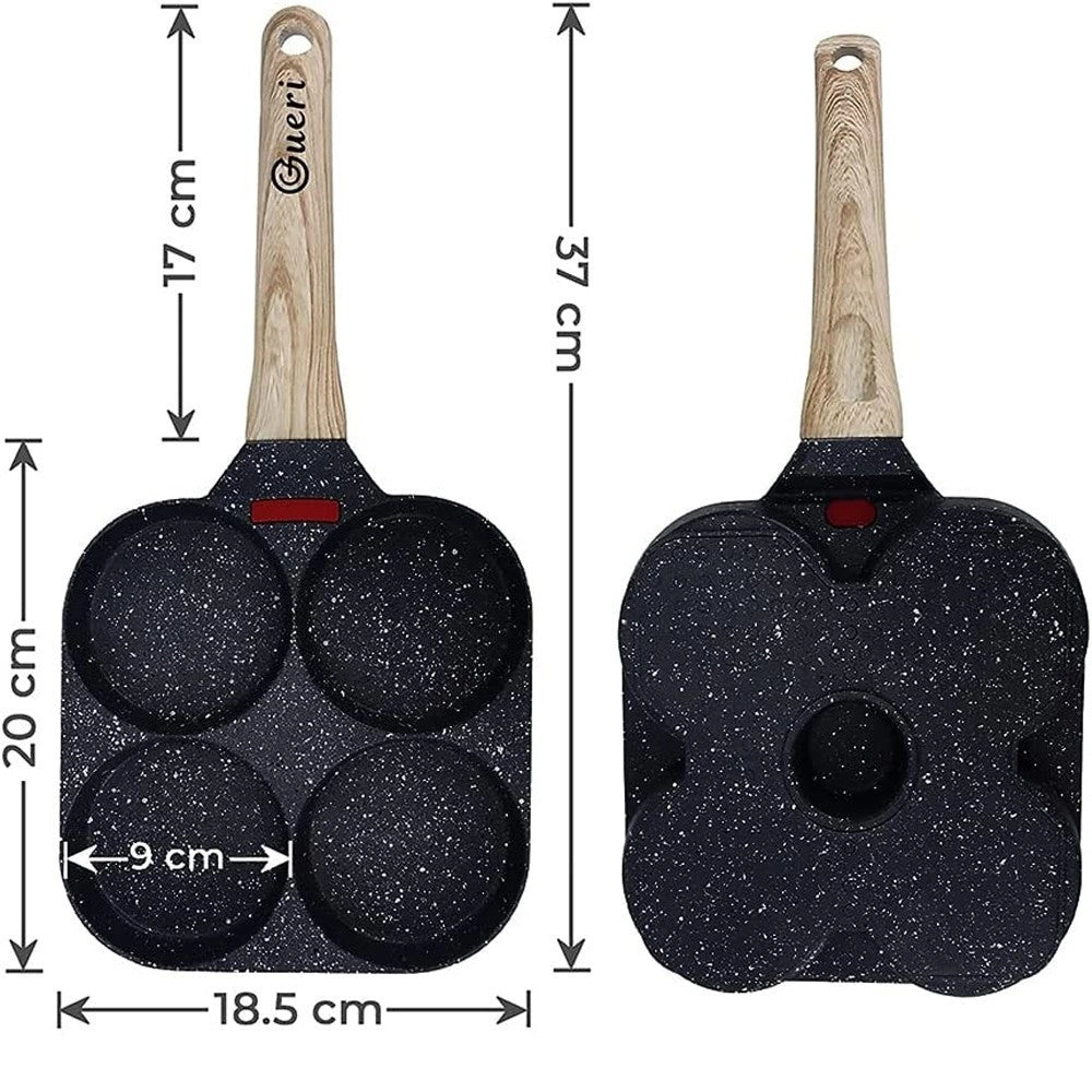 Trade Shop - Padella Pancake 4 Scomparti In Lega Di Alluminio Antiaderente Con Manico Legno -