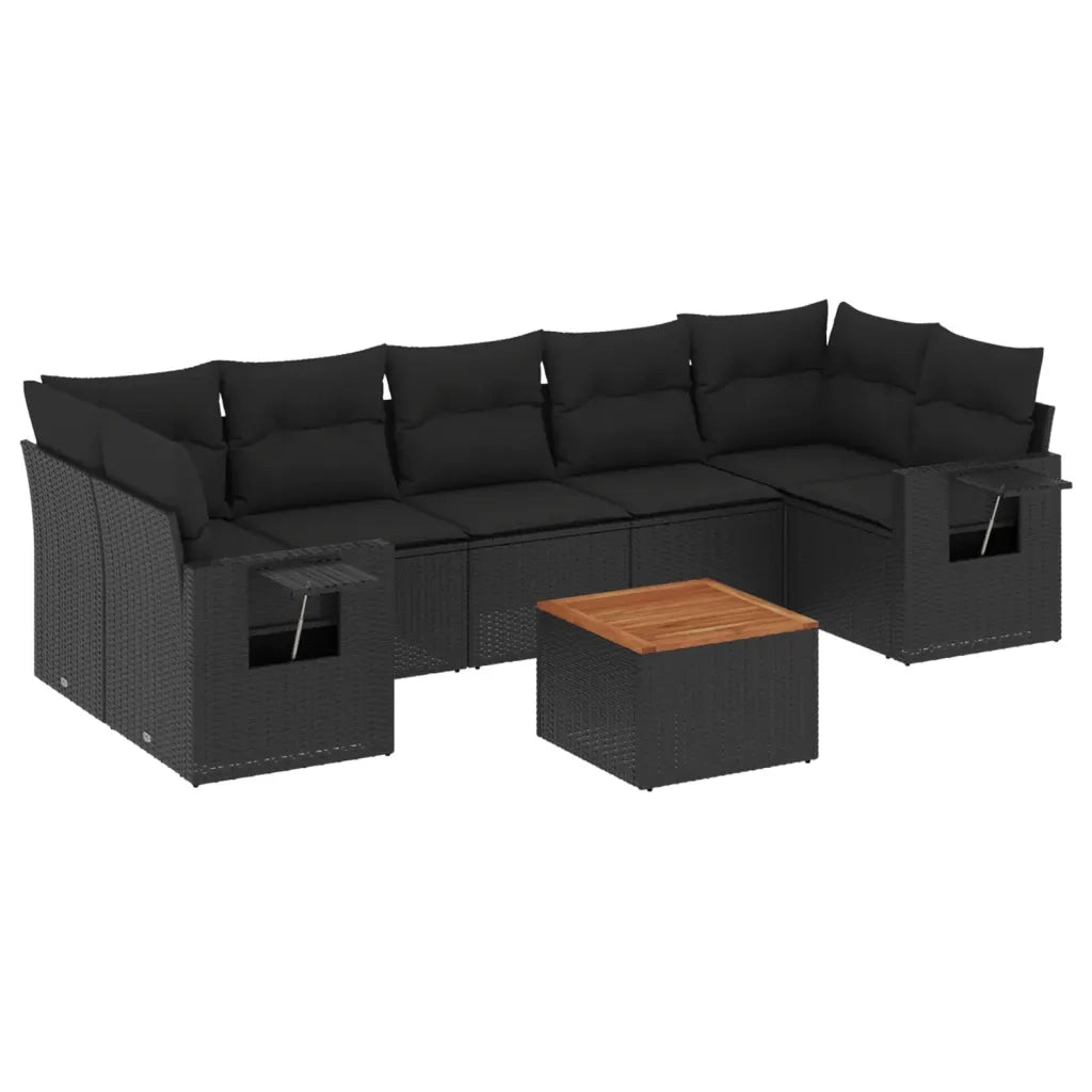 Set Divani da Giardino con Cuscini 8 pz Nero in Polyrattan 3256804