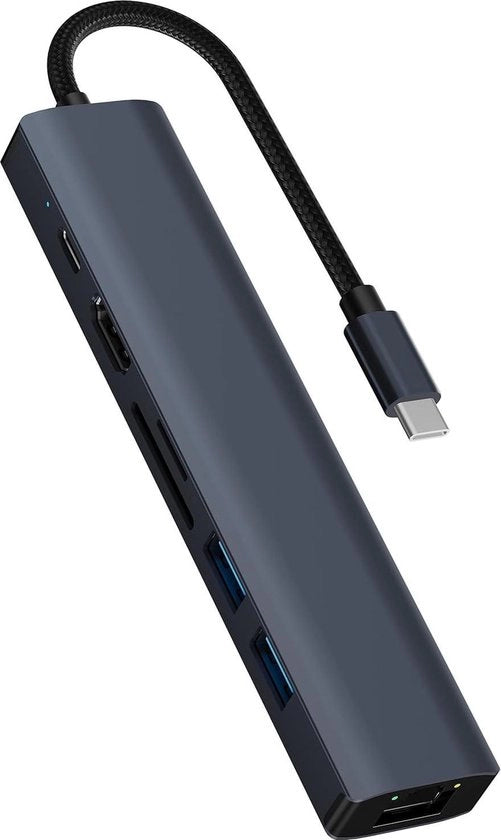Adattatore USB-C con connettore Ethernet HDMI 4K 60Hz LAN RJ45 100W PD - Micro SD 2 USB 3.0 per Steam Deck MacBook/iPad 7-in-1