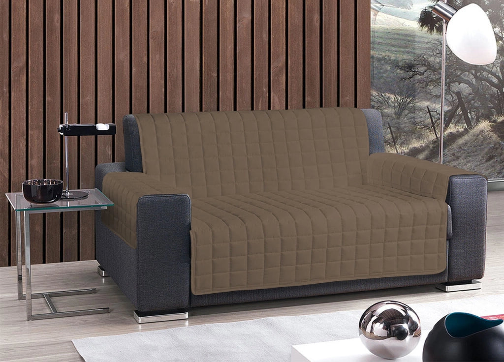 Copridivano Antimacchia Trapuntato in Tinta Unita - Poltrona - Tabacco