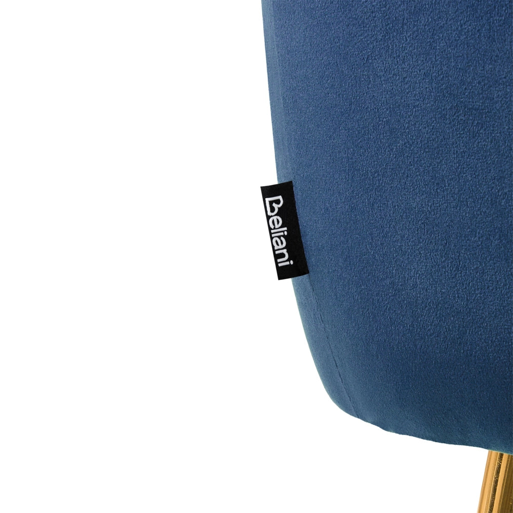 Poltrona Velluto Blu Struttura In Metallo Dorato Con Schienale Tondo Stile Glam