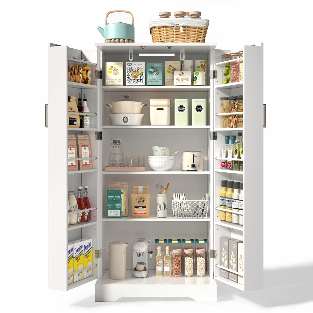 Mobile da Cucina 60x35x128 cm con LED Sensore; 5 Ripiani; 2 Ante e Vani Portaoggetti