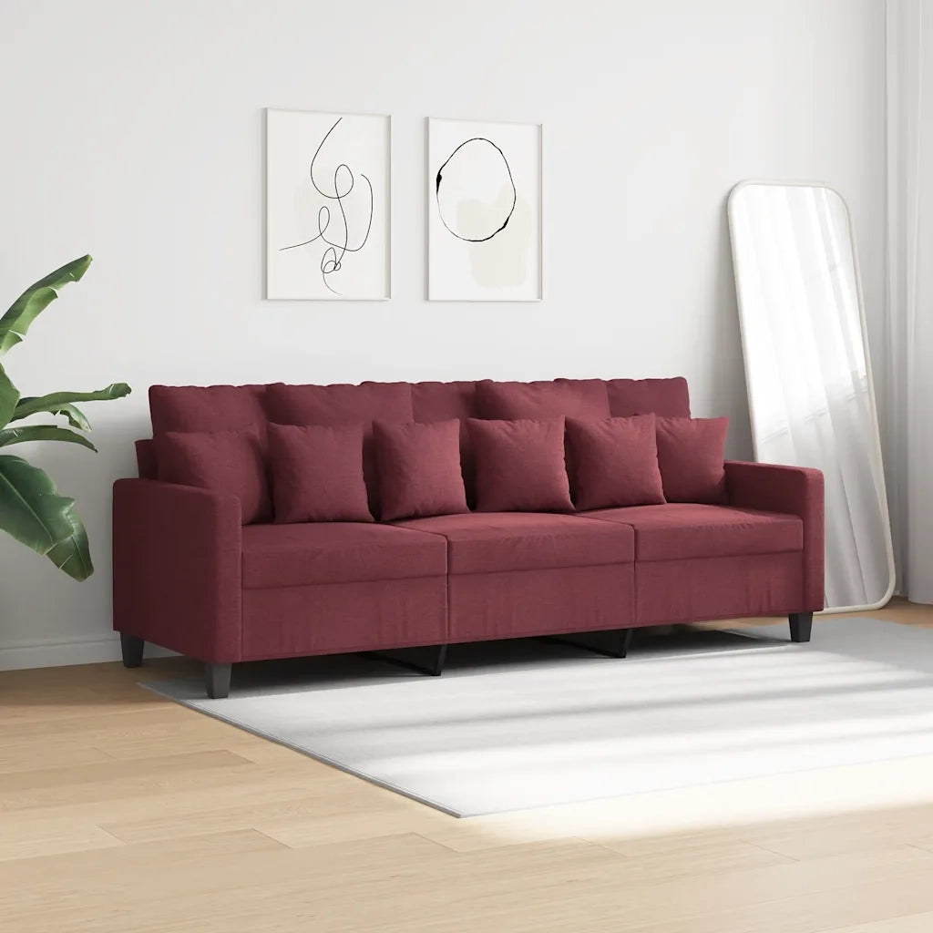 Divano a 3 Posti Rosso Vino 180 cm in Tessuto 359281