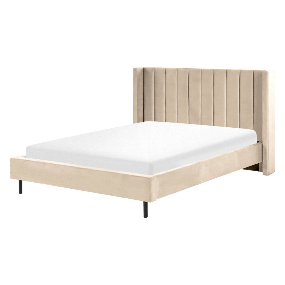 Letto matrimoniale con doghe 160 x 200 cm velluto di colore beige stile glam moderno