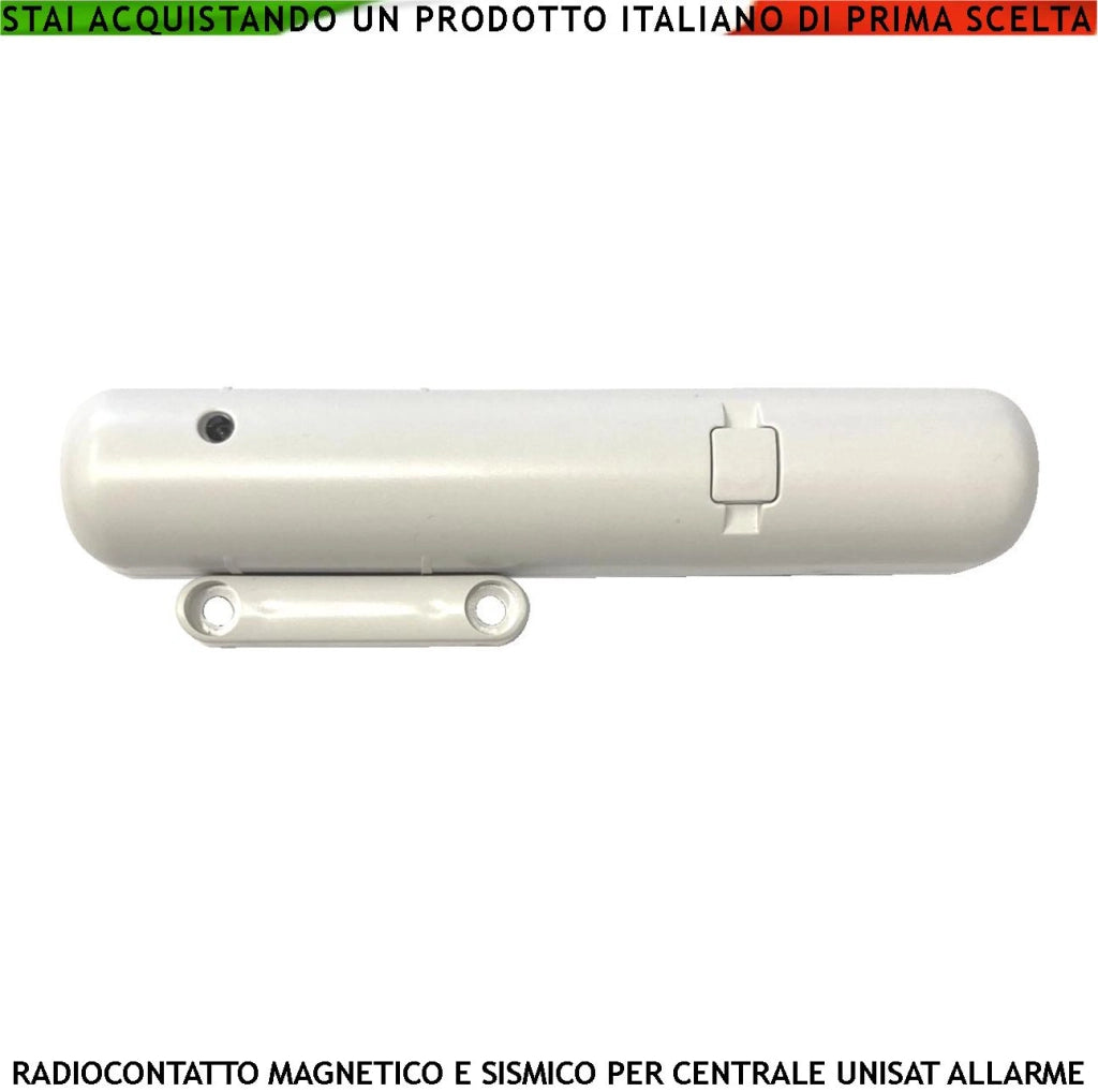 Sensore Magnetico Wireless Incorpora Sismico 2 Ingressi per Rilevatori Remoti Autonomi Contaimpulsi Regolabili da Remoto Tramite App Frequenza 868 MHz Codifica UNISAT Segnalazione Allarme Tramite Led